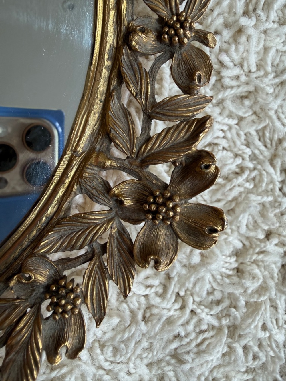 Matson vintage 24k gold vanity tray mirror bird and floral design. Velvet back. - Picture 11 of 16